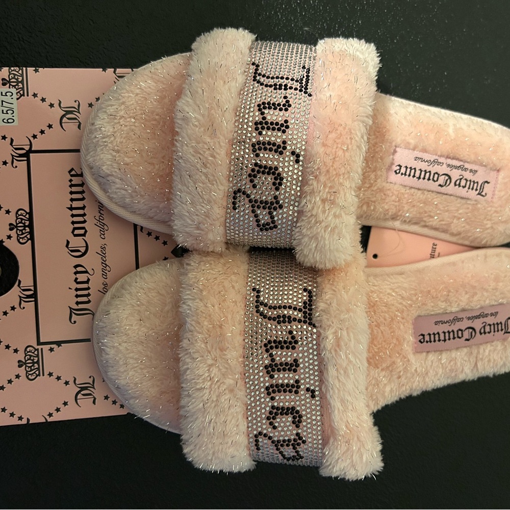 Juicy couture pink fuzzy slippers